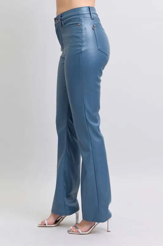 Judy Blue Faux Leather Blue Bootcut Pants High Waist Tummy Control 0baa3116b2db4035a236e7246867ccb7-Max-Origin Trendsi
