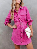 Corduroy Mini Shirt Dress Button Front Belt Long Sleeve 0bb4fa21-702e-40c7-8354-d073a7845ae6-Max-Origin Trendsi