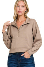 Zenana Women's Scuba Half-Zip Pullover Sweatshirt with Kangaroo Pockets