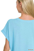Zenana Cuffed Front Pocket Short Sleeve Tee