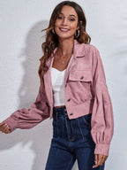Cropped Jacket Women's Button Down Collared Long Sleeve with Flap Pockets 0bd245d6-4662-4fe1-a281-a9c4cef99c68-Min Trendsi