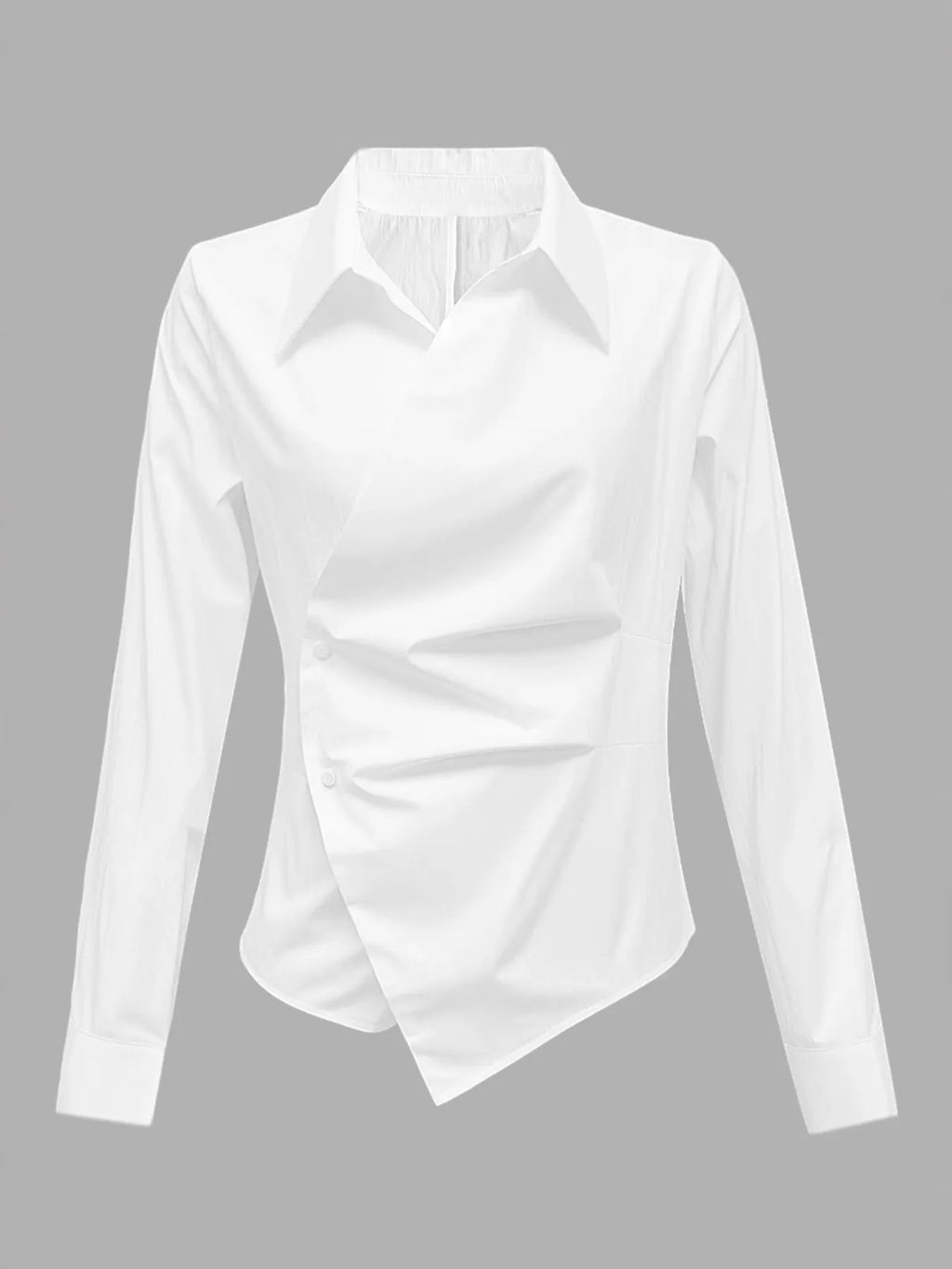 Women's White Shirt Asymmetric Buttoned Collared Neck Long Sleeve Top 0bd6e6fbdd5f4fecaa6e55065a7576b8-Max-Origin Trendsi
