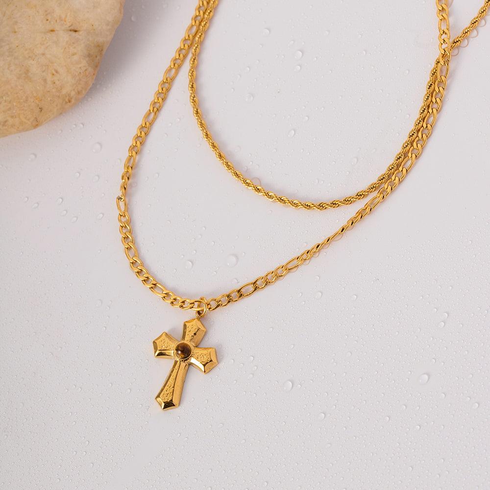 Cross Necklace 18K Gold-Plated Double Layered Jewelry 0bd90095-3743-4fc2-8f9d-92a5fa2cccfa-Max Trendsi