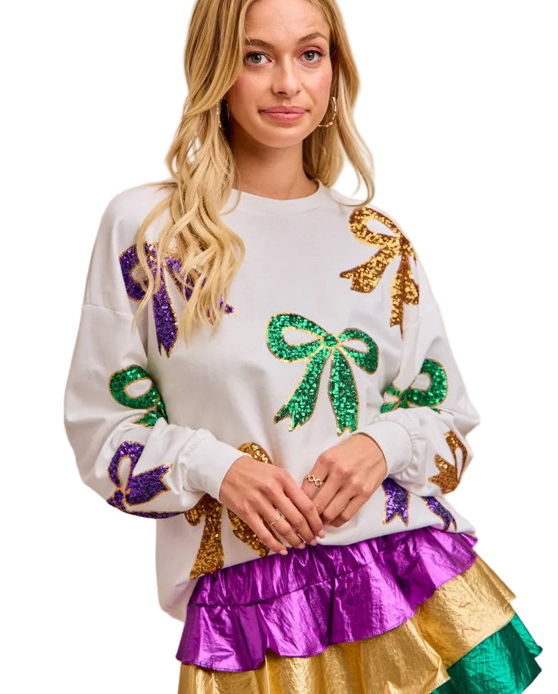 BiBi Mardi Gras Sequin Bow Top