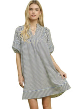 Umgee Striped Puff Sleeve Shift Dress