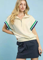 Umgee Blouse Zip Front Casual Top Cream with Contrast Stripe Trim Top CREAM 0bf8b832-5ff6-4ff7-ab90-0e13fdc7abc6-Max-Origin Trendsi