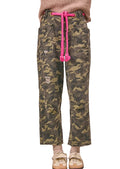 BiBi Braided Waist Belt Patch Pockets Camouflage Print Pants