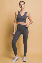Love Tree Women Leggings High Waist with Side Pockets Dark Gray Pants Dark Gray 0c302e72-ccaf-4083-95c4-a4856763103b-Max Trendsi