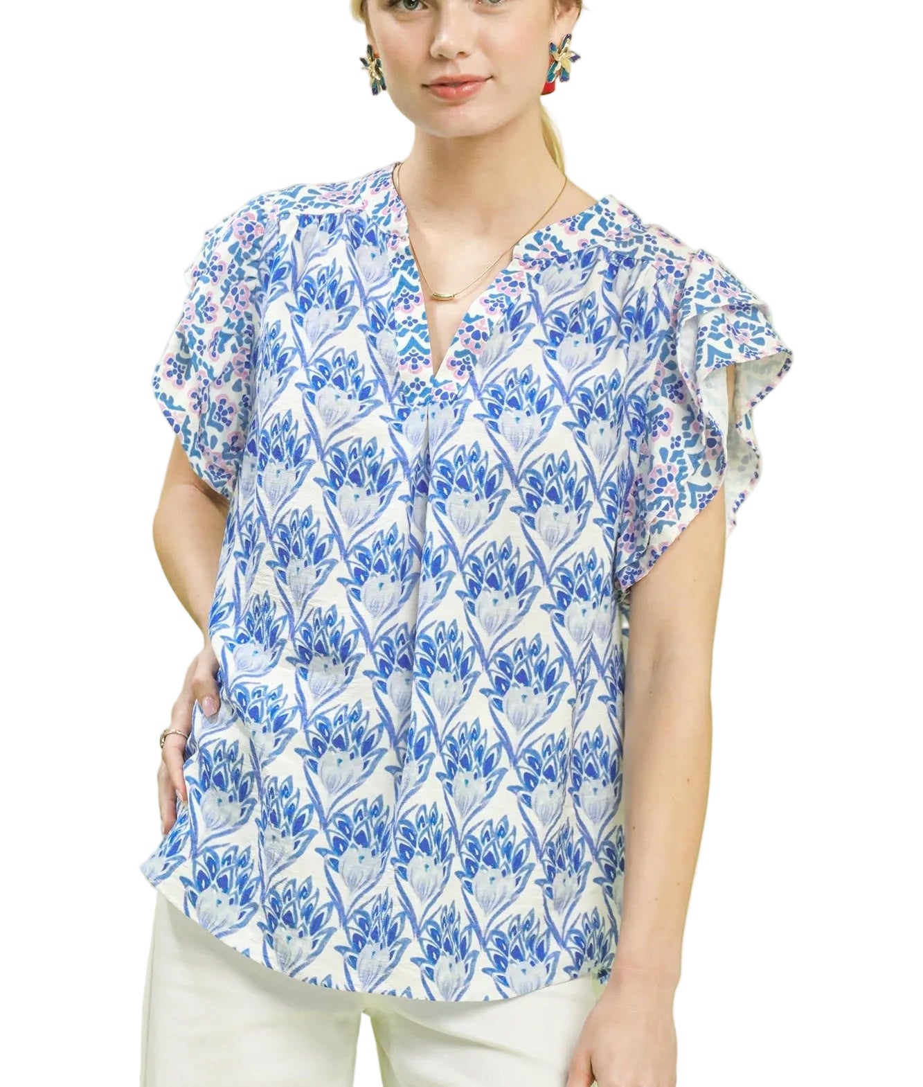 Umgee Double Ruffle Sleeve Floral Blouse