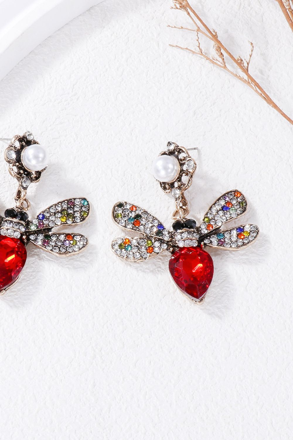 Dangle Earrings Bee Natural Stone Alloy Women Fashion Jewelry Red One Size 0c5a4503-0409-41bd-b8ad-3ccb81761279-Max Trendsi