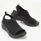 Open Toe Wedge Sandals with Low Heels, Mesh and Rubber Materials, Imported