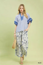 Umgee Blouse Blue Striped Mixed Puff Short Sleeve Top 0c76c74c-404d-446f-afc0-fb42d5ba6269-Max-Origin Trendsi