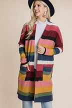 BOMBOM Cardigan Color Block Striped Open Front Long Knitwear 0c7973c2-d27d-45d2-b97b-280cbcb3a151-Max Trendsi