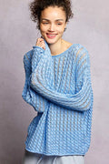 POL Womens Knit Top Blue Openwork Round Neck with Shiny Detail Long Sleeve EVENING BLUE 0c8483f1-e988-4f3f-b2bc-7ed5a1a6ea9f-Max-Origin Trendsi