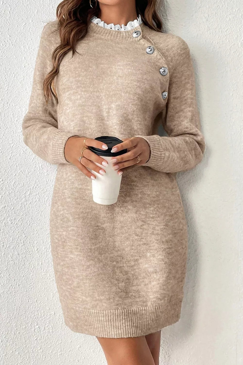 Sweater Dress Tan Ribbed Hem Raglan Long Sleeve 0c8d45f6-8390-4e5d-a088-3dca91f9ce51-Max-Origin Trendsi