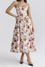 Floral Midi Dress Spaghetti Strap Ruched Zipper High Waisted Floral 0c916034-029c-4b73-b2de-cc219760310b-Max-Origin Trendsi