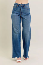 Judy Blue Jeans High Waist Tummy Control Chew Hem Destroy Wide Denims 0ca7c325b03d43f39cd5f185f387a389-Max-Origin Trendsi