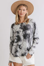 Umgee T-shirt Tie Dye Dark Gray Round Neck Ribbed Button Front Top Dark Gray 0cb106a8-eaa3-4dc5-9858-4b463f6d751d-Max Trendsi