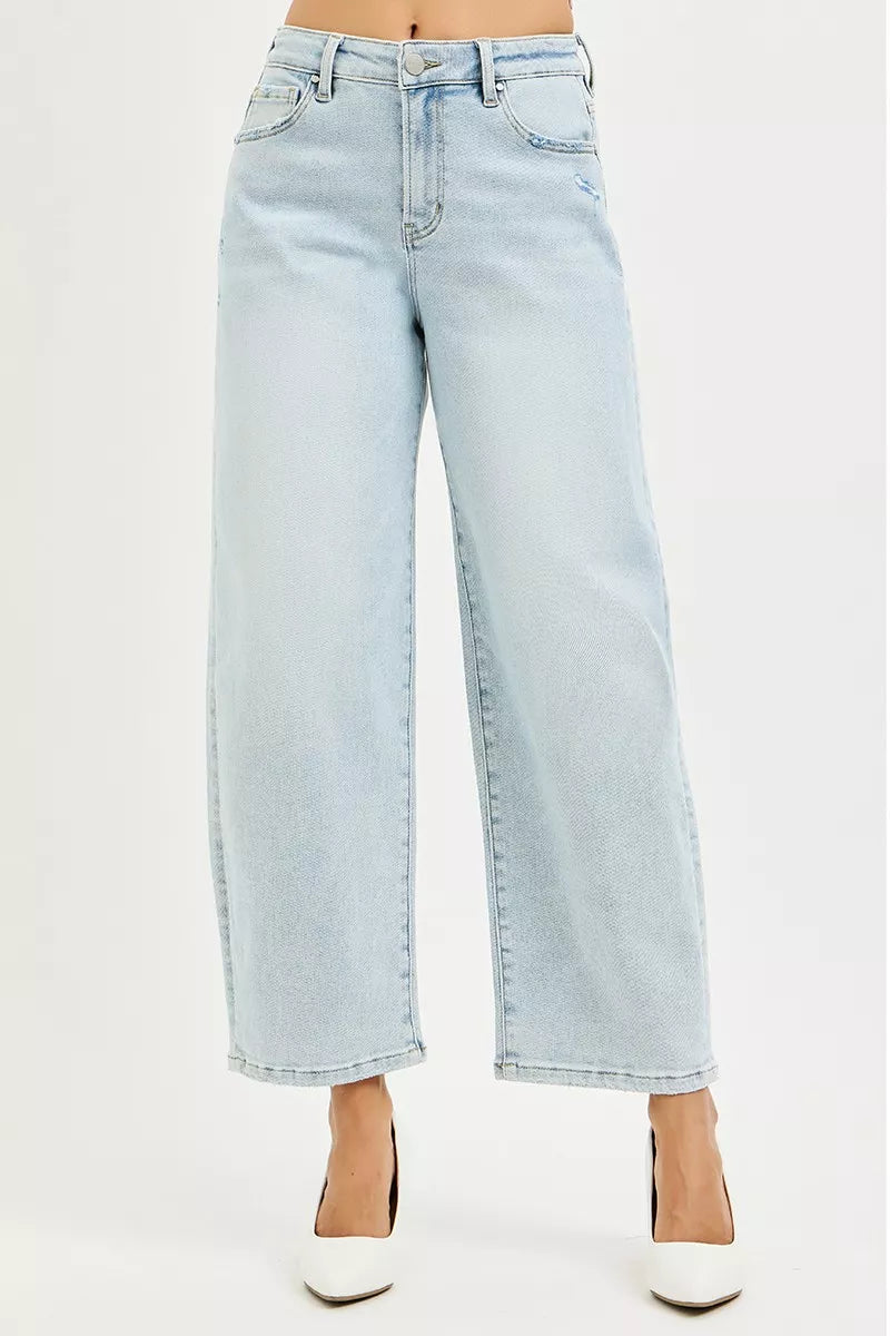 RISEN High Rise Crop Barrel Jeans