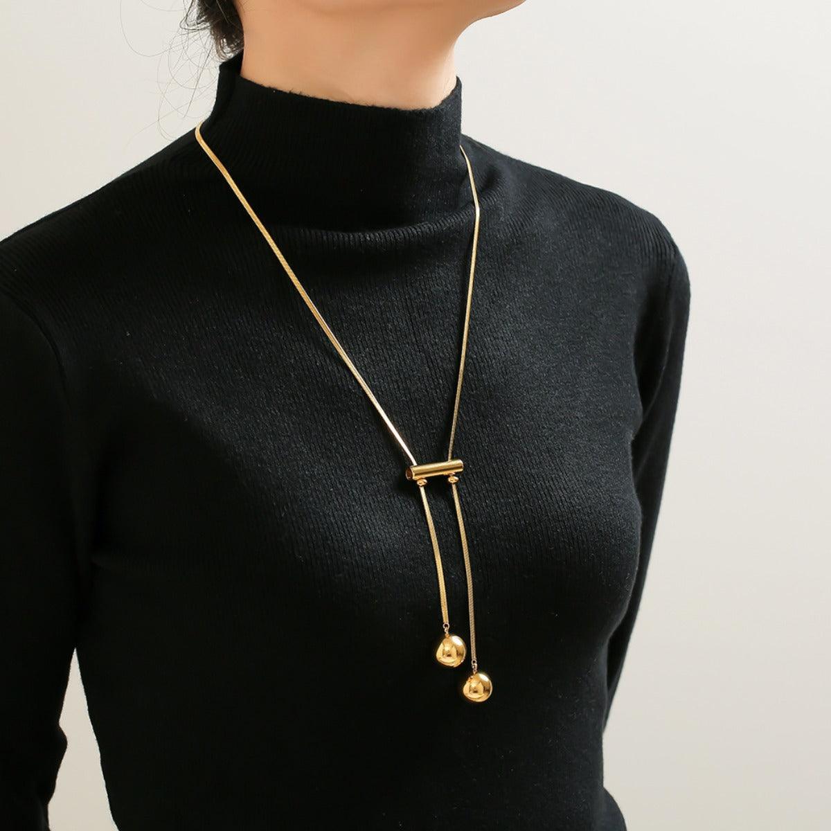 18K Gold-Plated Necklace Titanium Steel Hollow Bead Chain