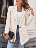 Women's Blazer Floral Jacquard One Button Long Sleeve Jacket Eggshell 0ccbe2b77bdb44f3acbb9819fe247d3b-Max-Origin Trendsi