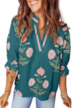 Floral Embroidered Notched Blouse