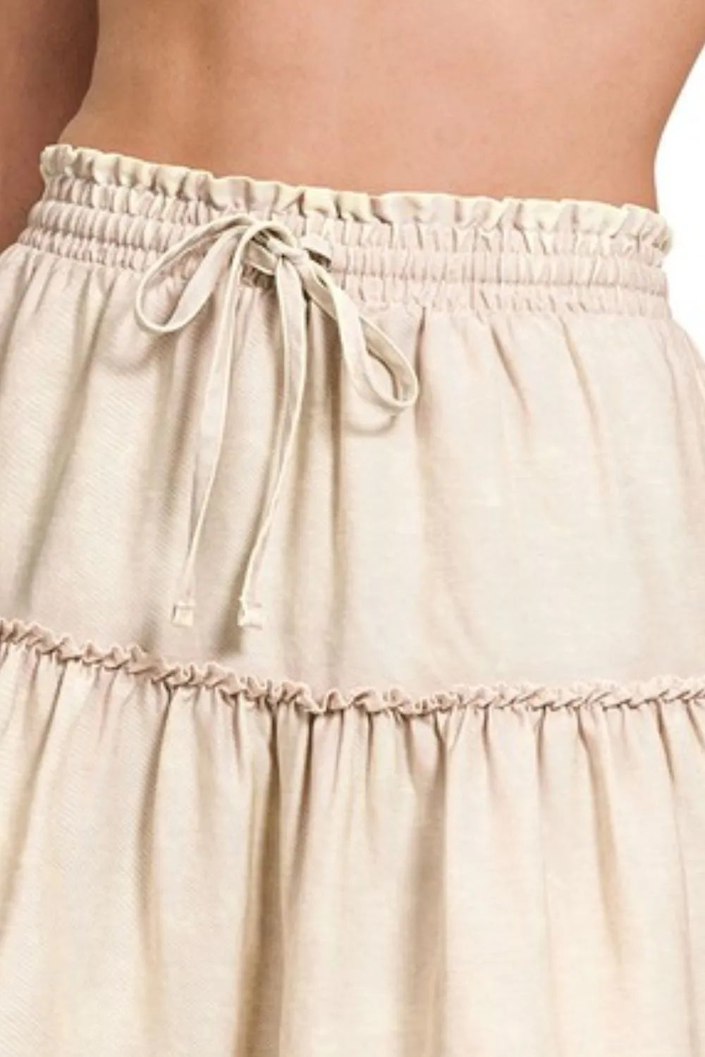 Zenana Mini Skirts Tencel Washed Tiered Ruffled Sand Beige 0cf6508d-4267-4852-a021-caf203062f7c-Max-Origin Trendsi
