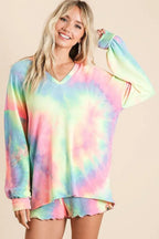 BiBi Set Cotton Tie Dye French Terry Top and Shorts Set Pastel Colorful 0cf6b64fb4844f5094d7fe869ab6826a-Max-Origin Trendsi