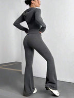 Sweater Set Zip Up Hooded Crop Top and Flare Pants Gray Knit Women 2 Pcs 0cfd0dab-9eb0-4ec0-b20f-3d8daa2104d2-Max Trendsi