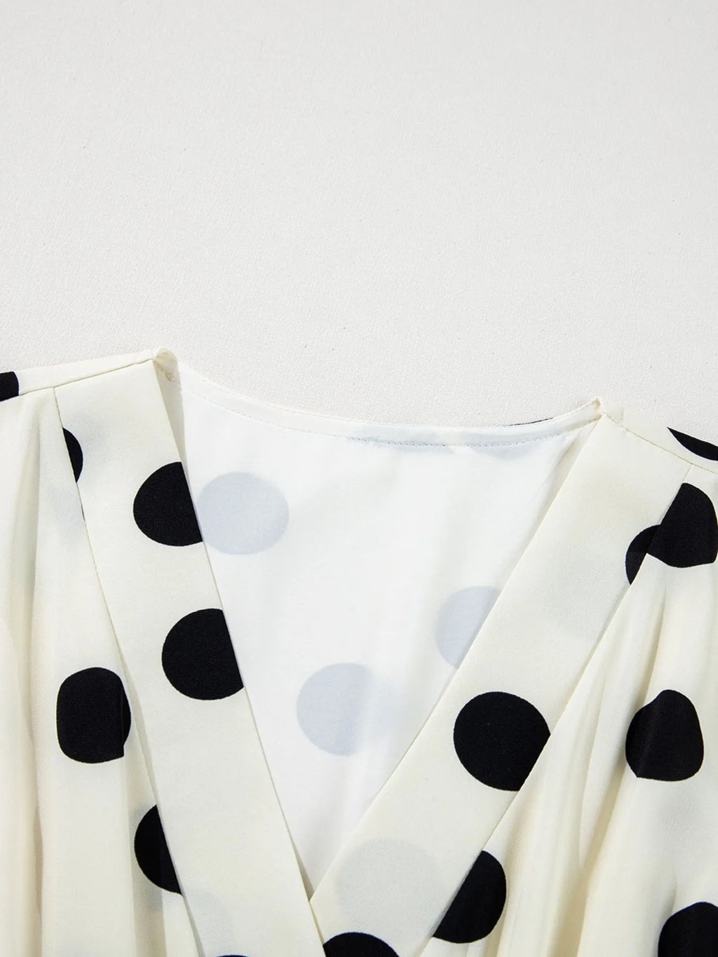 Mini Dress Polka Dot Beige Surplice V Neck Ruffled Puff Long Sleeve 0d00866a-cc4d-4730-9742-bf01e5a3c36d-Max-Origin Trendsi