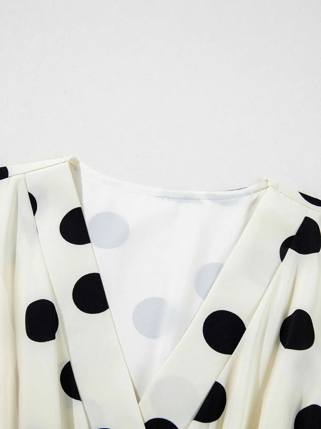 Mini Dress Polka Dot Beige Surplice V Neck Ruffled Puff Long Sleeve 0d00866a-cc4d-4730-9742-bf01e5a3c36d-Max-Origin Trendsi