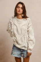 BiBi Sweater Ivory Faux Fur Detailed Pointelle Cable Knit Top 0d079583724f4aaf98bd3af08e6614f2-Max-Origin Trendsi