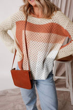 Sweater Openwork Color Block Long Sleeve Women's Long Sleeve Knit Top 0d0f68c5-e921-4051-8fb8-74e98423fe24-Min Trendsi