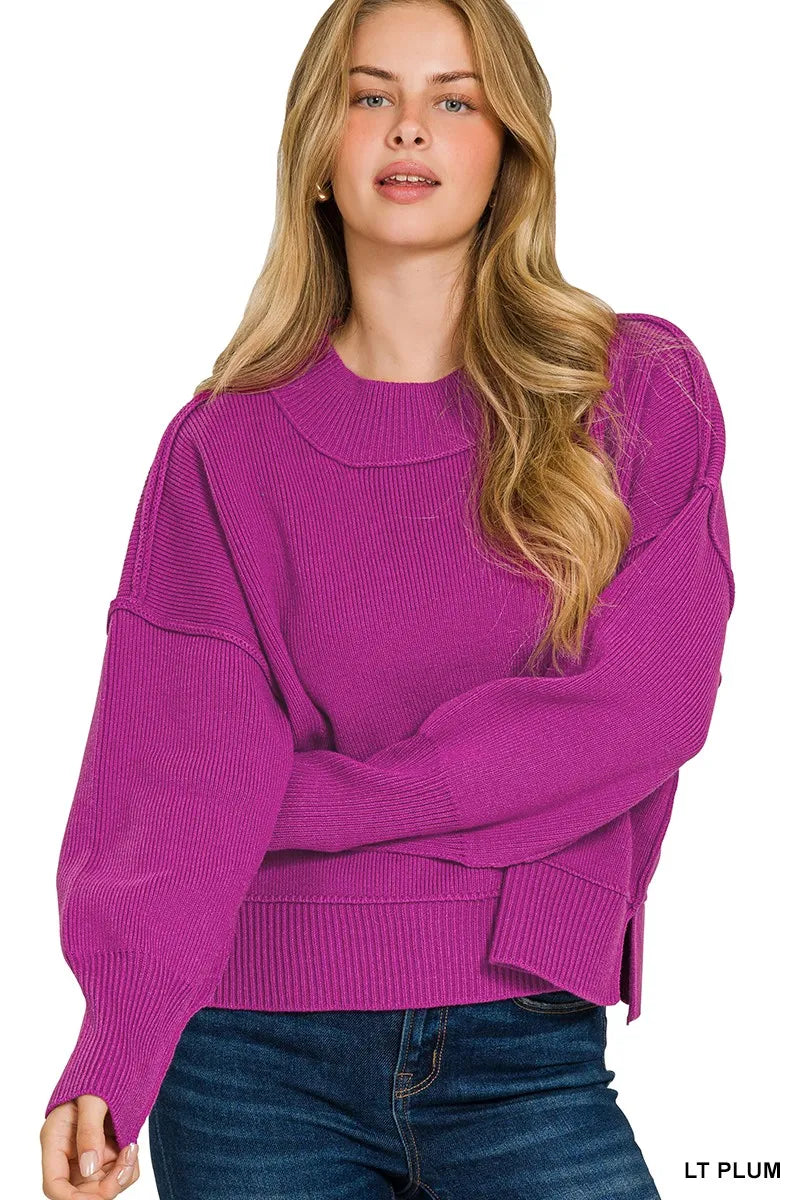 Zenana Sweater Purple Oversized Ribbed Wide Neck Band Drop Shoulder LT PLUM 0d0ff3f8dadc416390371b02c7e970e1-Max-Origin Trendsi