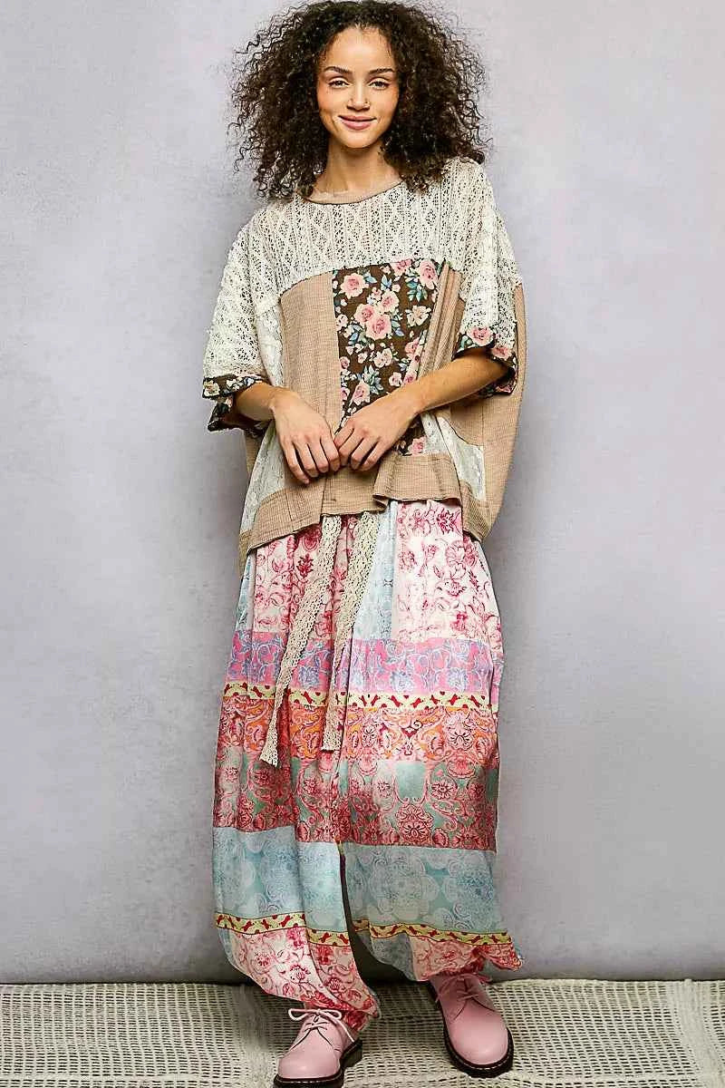 POL Floral Blouse Taupe Patchwork Lace Accent Top 0d1c3840-c896-419f-8358-0c753b8d4bd0-Max-Origin Trendsi