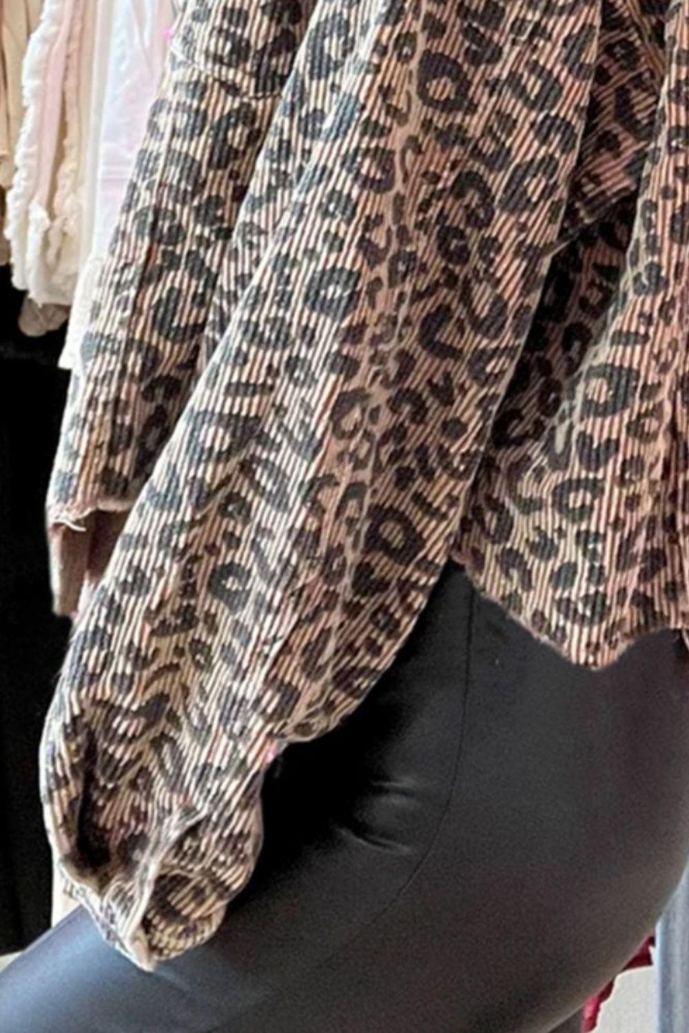 Leopard Jacket Corduroy Button Down Long Sleeve Outwear 0d3bd0c5-556e-46c0-96c5-9dc089eaedfd-Max Trendsi