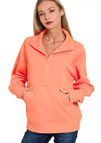 Zenana Womens Fleece Sweatshirt Coral Half Zip with kangaroo Pocket CORAL 0d494405f9964a3b81b806d4492e7513-Max-Origin Trendsi
