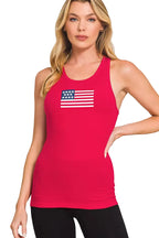 Zenana American Flag Embroidered Stretchy Ribbed Tank Top