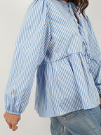 Blouse Front Tied Round Neck Long Sleeve Cotton Blend Tops 0d4a7f35-f560-49c9-aafe-e5e43adfae97-Max Trendsi