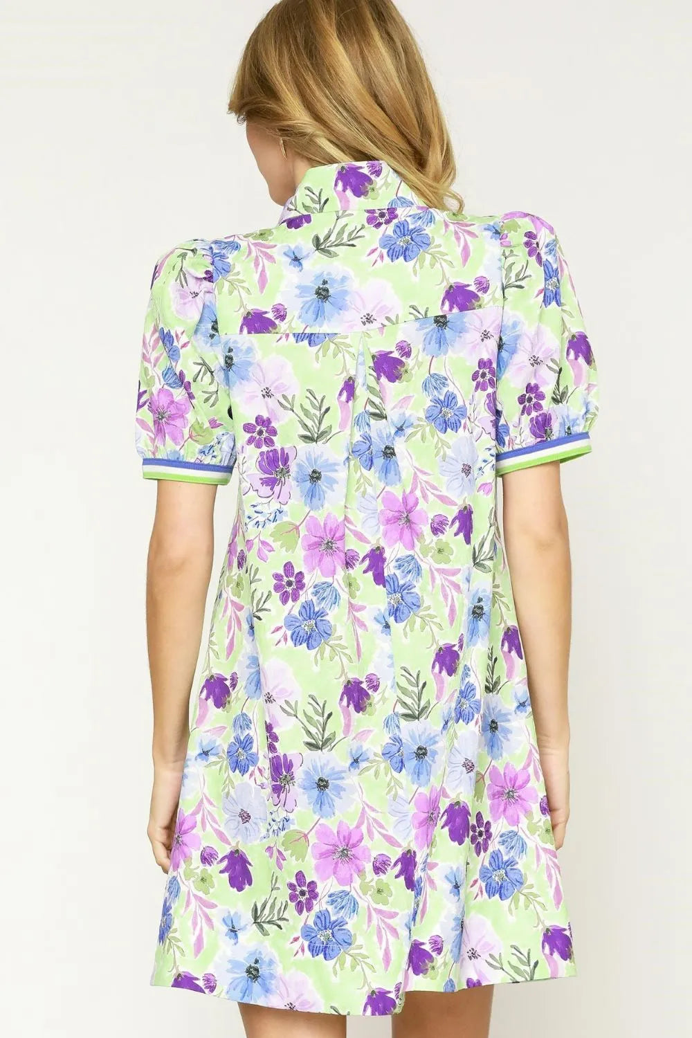 Umgee Mini Dress Floral Purple Green Mix Print Short Puff Sleeve 0d501b17-ab81-4ea2-88e8-37d2f8a2f80e-Max-Origin Trendsi