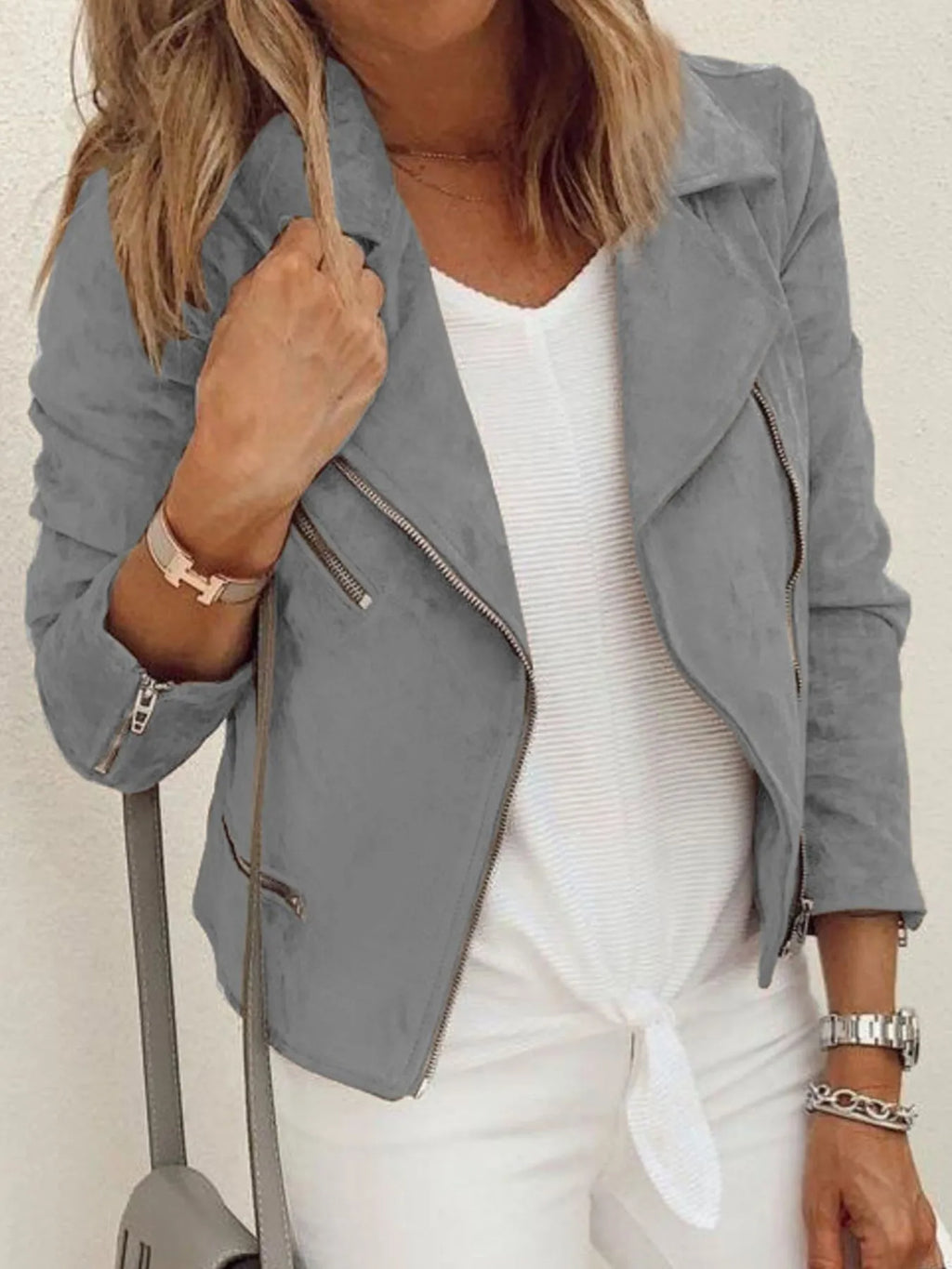 Women's Jacket Faux Suede Zip Up Long Sleeve Outwear Grey 0d51d850-7d71-4dbd-8892-3fab6f95fffa-Max-Origin Trendsi