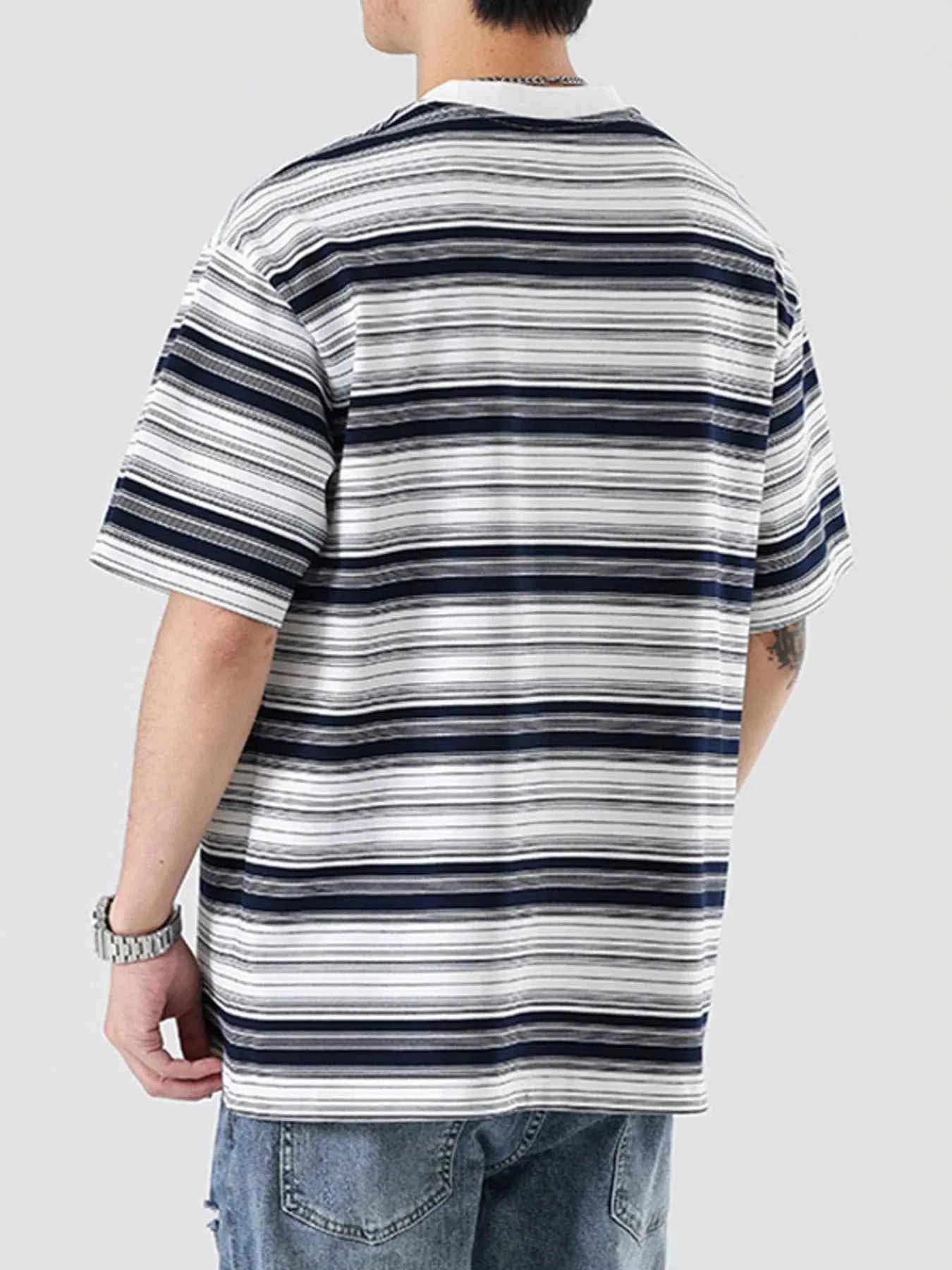 Men's Plus Size Relaxed Fit Striped Crew Neck T-Shirt