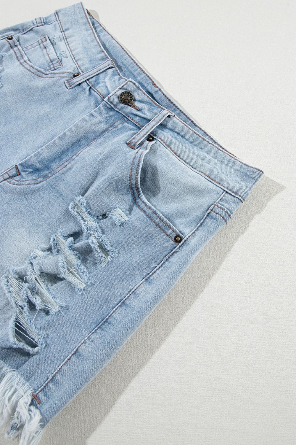 Denim Shorts Distressed Raw Hem High Waist 0d8c3c44-a58f-4231-81c9-0e48550f4a23-Max Trendsi