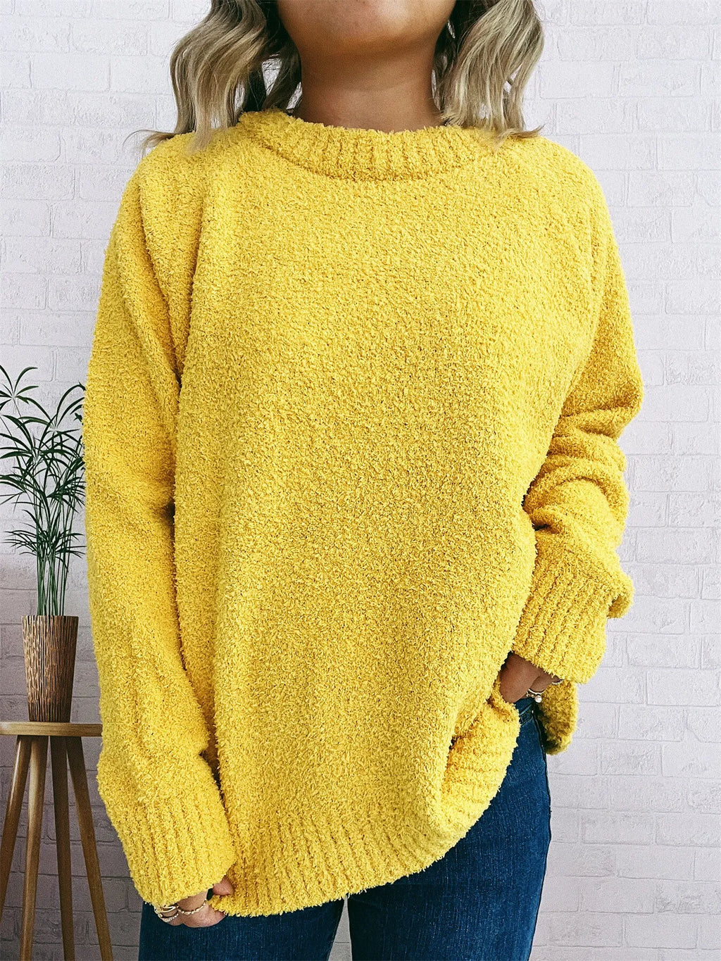 Women's Sweater Round Neck Raglan Sleeve Knit Pullover Yellow One Size 0d909b050d9548a7aebef6d4c329ab74-Max-Origin Trendsi