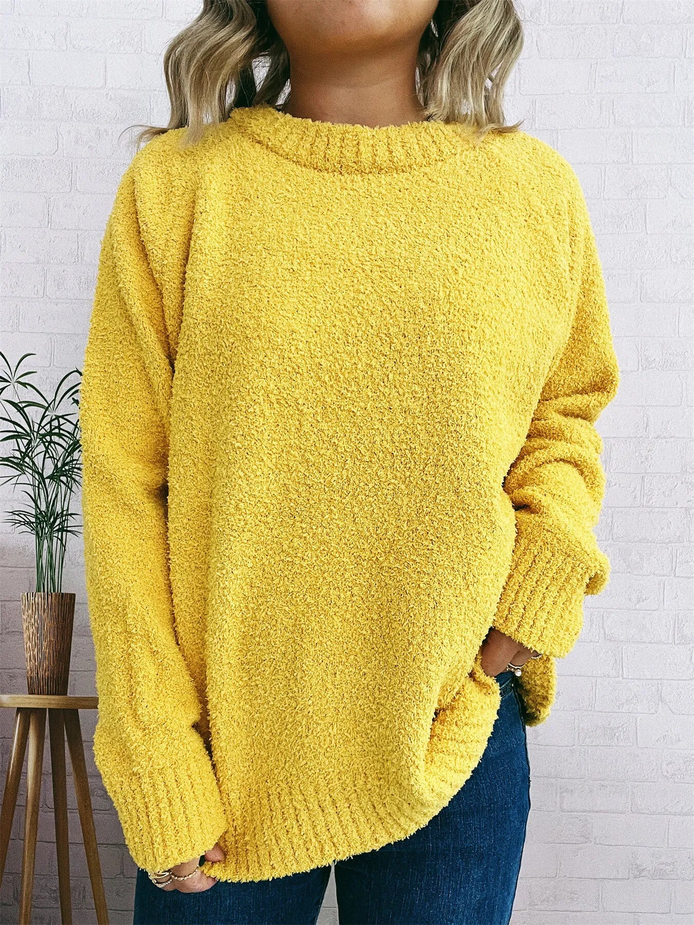 Women's Sweater Round Neck Raglan Sleeve Knit Pullover Yellow One Size 0d909b050d9548a7aebef6d4c329ab74-Max-Origin Trendsi