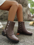 Mid Heels Women's Boots Buckle Block Stylish and Comfortable Footwear Shoes 0d92a869-0890-4472-9292-49034fefb7b2-Max-Origin Trendsi