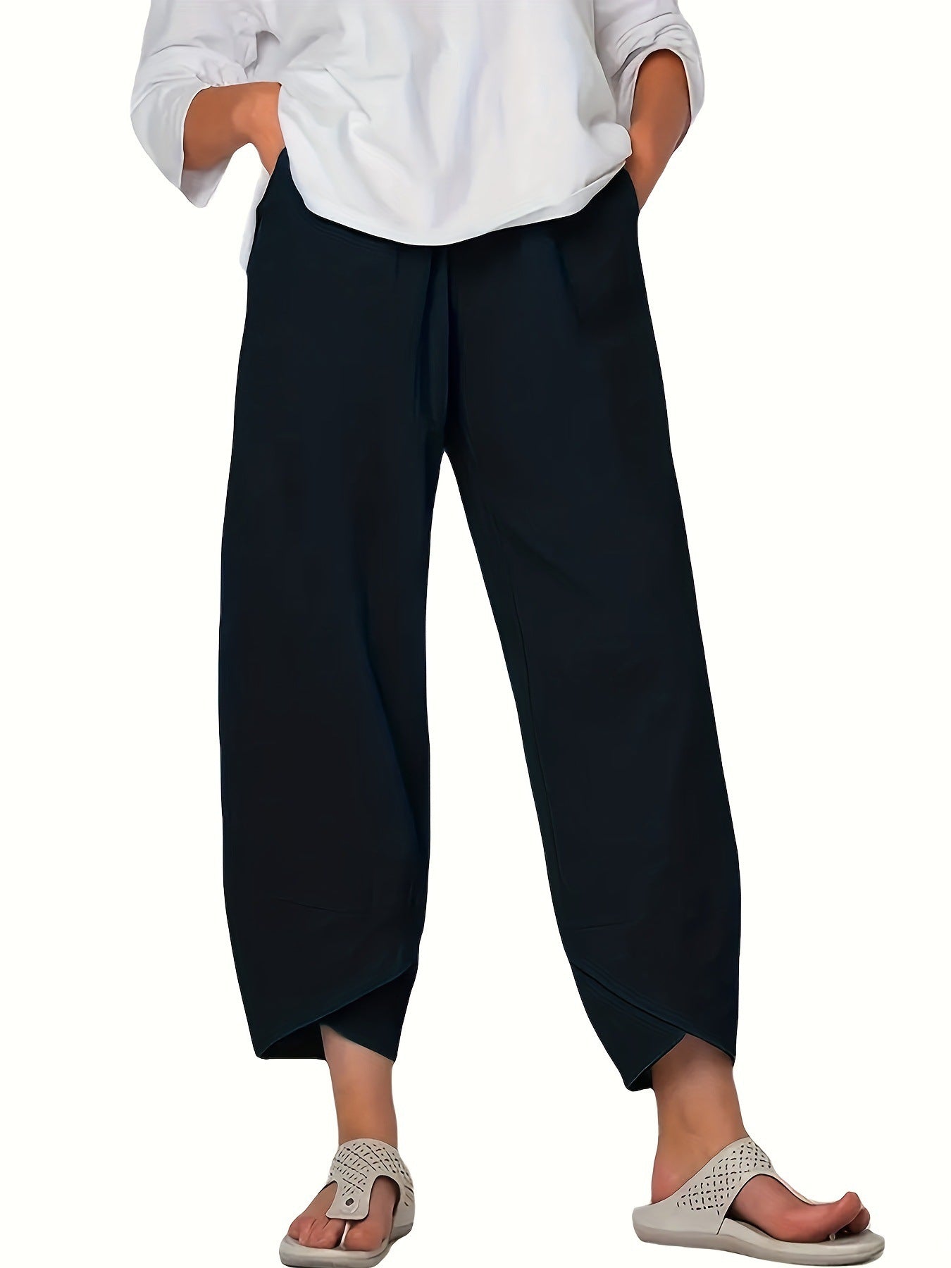 Elastic Waist Pants with Pockets in 100% Polyester