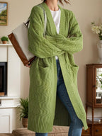 Cardigan Women Open Front Long Sleeve Soft Acrylic Pocketed Sweater Green One Size 0da464ff-3e83-4a5a-9f4c-c0ee6681ad83-Max Trendsi