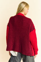 Davi & Dani Cable-Knit Cardigan Burgundy Stripe Women Loose Open Knitwear 0daad32e-3574-439f-b36c-39a0ff778236-Max Trendsi