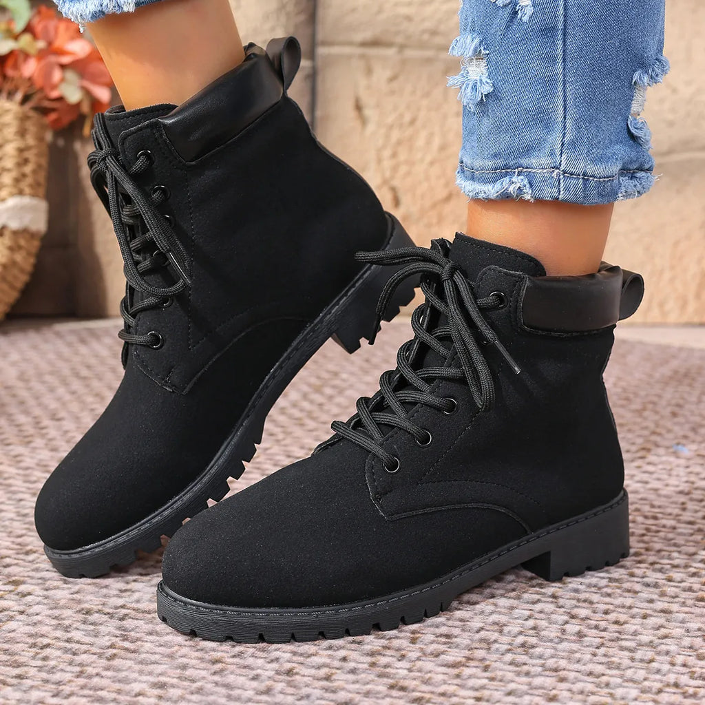 Women's Boots Suede Lace Up Block Low Heel Shoes 0db5f92428524f72907fc5d6262fda04-Max-Origin Trendsi